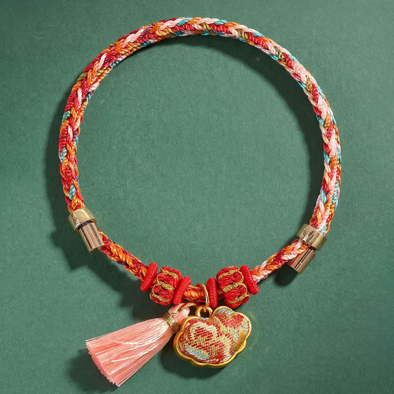 Handwoven Five Color Apple Money Bag Gourd Chinese Lock Charm Protection Bracelet