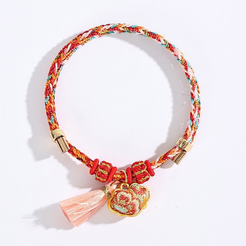 Handwoven Five Color Apple Money Bag Gourd Chinese Lock Charm Protection Bracelet