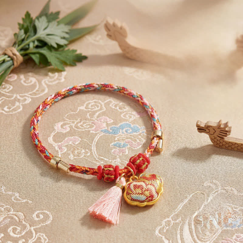 Handwoven Five Color Apple Money Bag Gourd Chinese Lock Charm Protection Bracelet