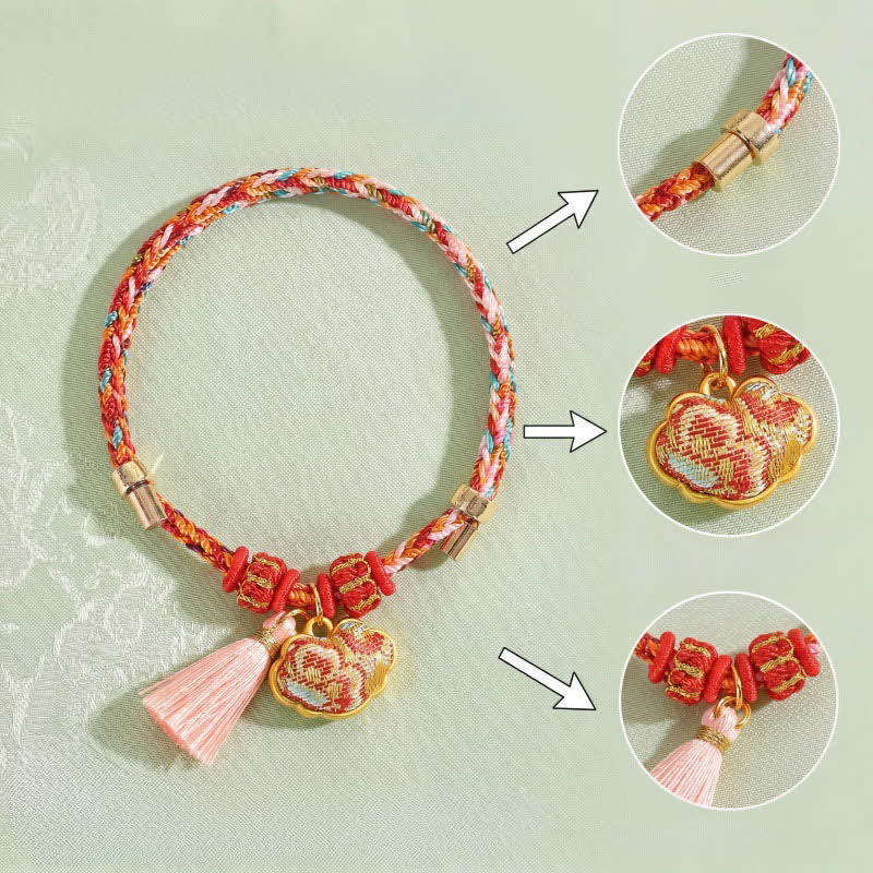 Handwoven Five Color Apple Money Bag Gourd Chinese Lock Charm Protection Bracelet