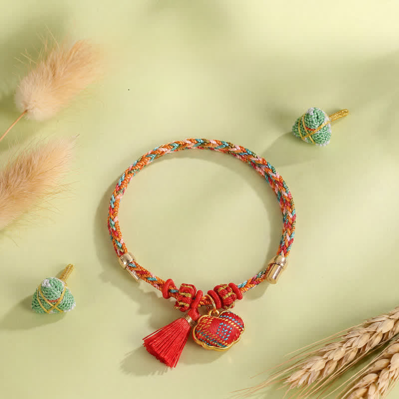 Handmade Five-Color Cord Luck Red Song Brocade Chinese Lock Charm Apple Money Bag Gourd Zongzi Braided Bracelet