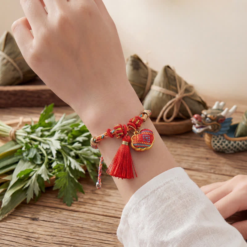 Handmade Five-Color Cord Luck Red Song Brocade Chinese Lock Charm Apple Money Bag Gourd Zongzi Braided Bracelet