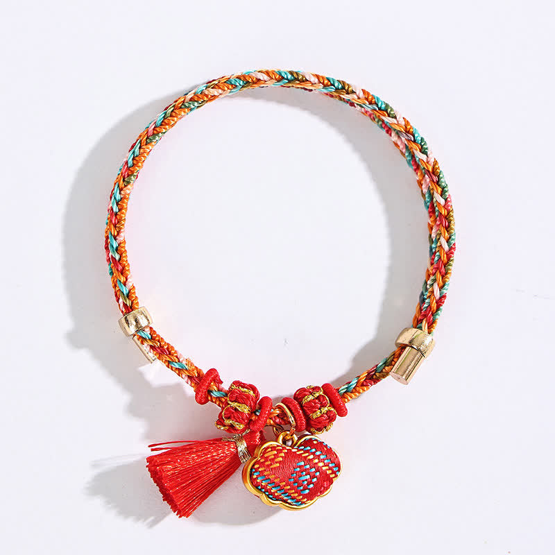 Handmade Five-Color Cord Luck Red Song Brocade Chinese Lock Charm Apple Money Bag Gourd Zongzi Braided Bracelet
