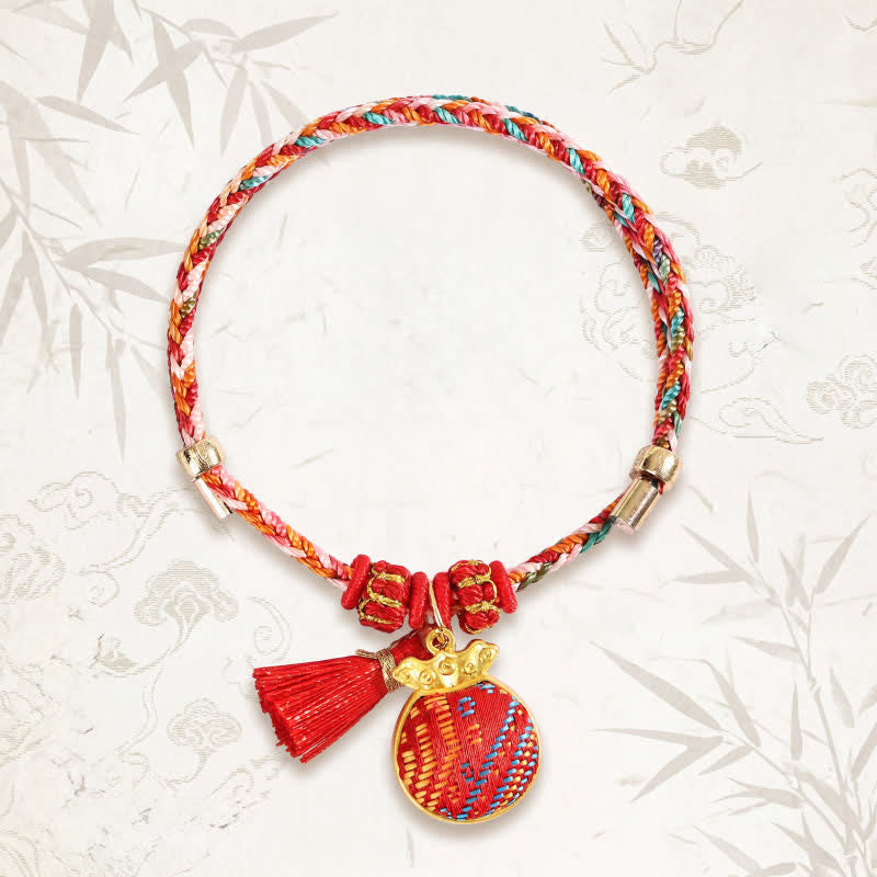 Handmade Five-Color Cord Luck Red Song Brocade Chinese Lock Charm Apple Money Bag Gourd Zongzi Braided Bracelet