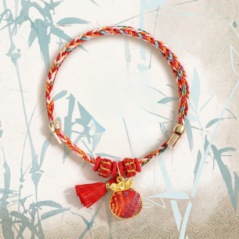Handmade Five-Color Cord Luck Red Song Brocade Chinese Lock Charm Apple Money Bag Gourd Zongzi Braided Bracelet