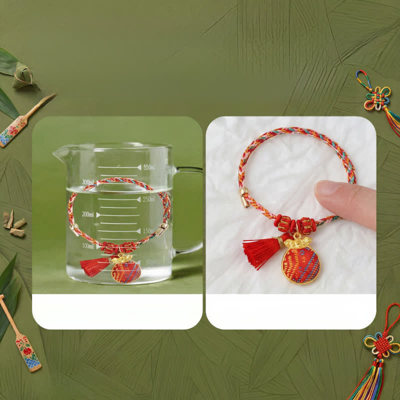 Handmade Five-Color Cord Luck Red Song Brocade Chinese Lock Charm Apple Money Bag Gourd Zongzi Braided Bracelet
