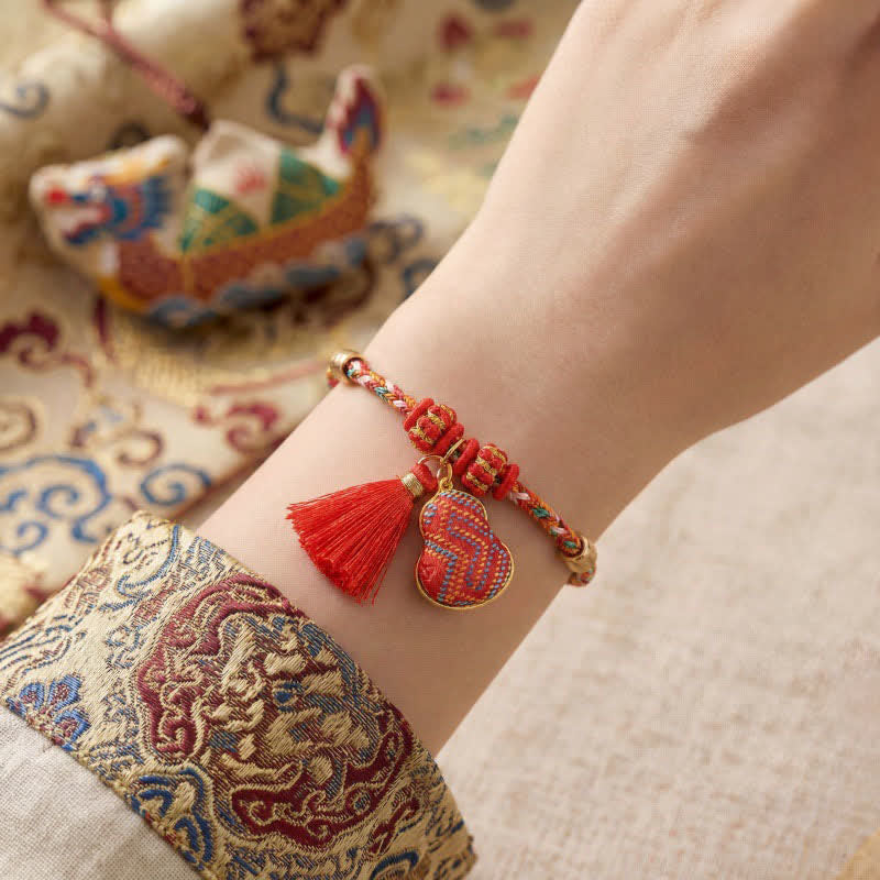 Handmade Five-Color Cord Luck Red Song Brocade Chinese Lock Charm Apple Money Bag Gourd Zongzi Braided Bracelet