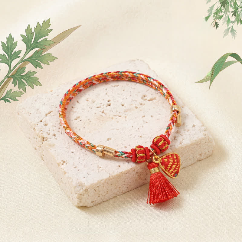 Handmade Five-Color Cord Luck Red Song Brocade Chinese Lock Charm Apple Money Bag Gourd Zongzi Braided Bracelet