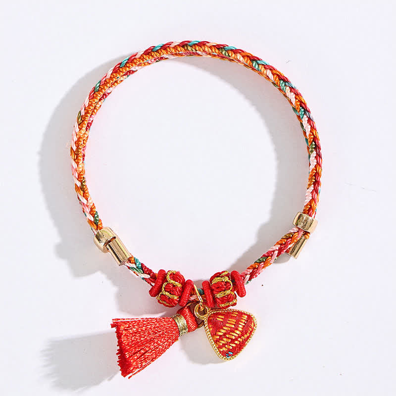 Handmade Five-Color Cord Luck Red Song Brocade Chinese Lock Charm Apple Money Bag Gourd Zongzi Braided Bracelet