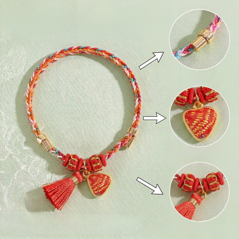 Handmade Five-Color Cord Luck Red Song Brocade Chinese Lock Charm Apple Money Bag Gourd Zongzi Braided Bracelet