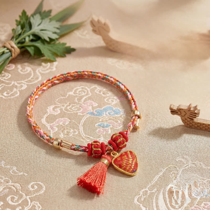 Handmade Five-Color Cord Luck Red Song Brocade Chinese Lock Charm Apple Money Bag Gourd Zongzi Braided Bracelet