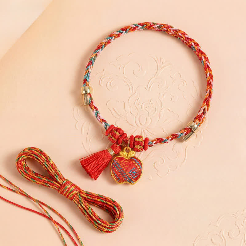 Handmade Five-Color Cord Luck Red Song Brocade Chinese Lock Charm Apple Money Bag Gourd Zongzi Braided Bracelet