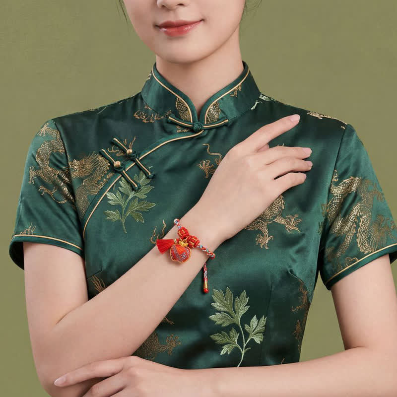 Handmade Five-Color Cord Luck Red Song Brocade Chinese Lock Charm Apple Money Bag Gourd Zongzi Braided Bracelet