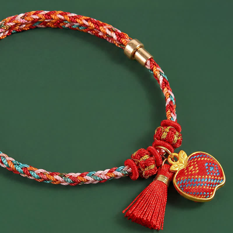 Handmade Five-Color Cord Luck Red Song Brocade Chinese Lock Charm Apple Money Bag Gourd Zongzi Braided Bracelet