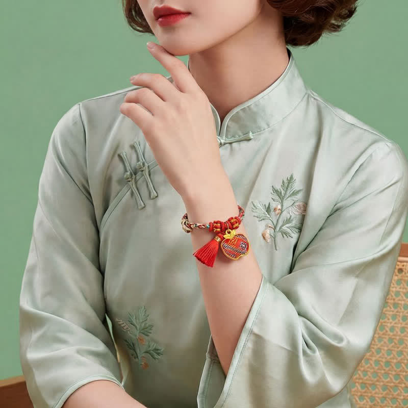 Handmade Five-Color Cord Luck Red Song Brocade Chinese Lock Charm Apple Money Bag Gourd Zongzi Braided Bracelet