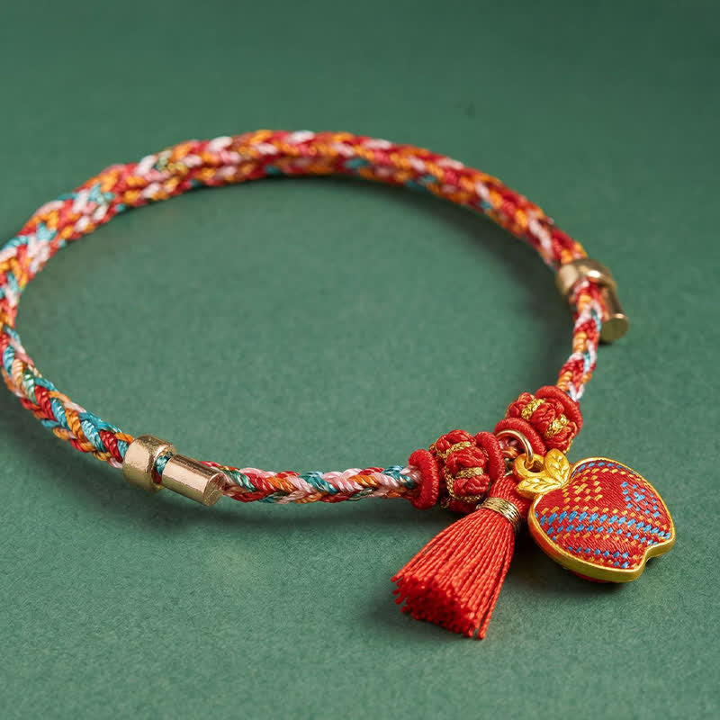 Handmade Five-Color Cord Luck Red Song Brocade Chinese Lock Charm Apple Money Bag Gourd Zongzi Braided Bracelet