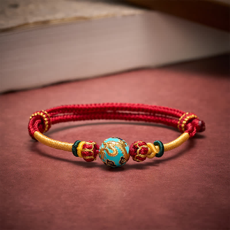 Copper Dragon Bead Red String Strength Braided Bracelet