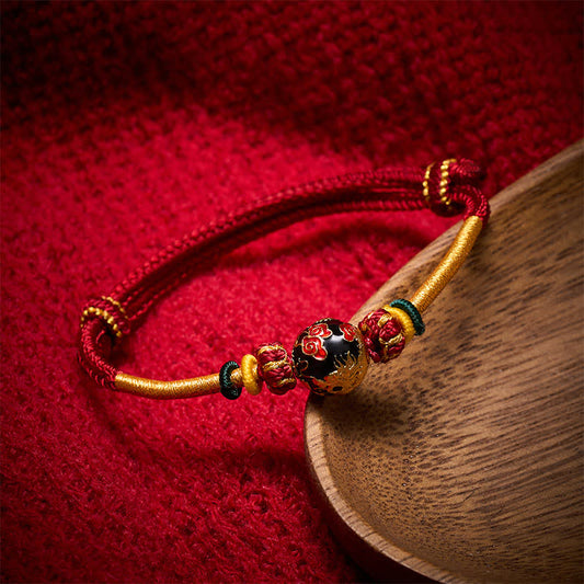 Copper Dragon Bead Red String Strength Braided Bracelet