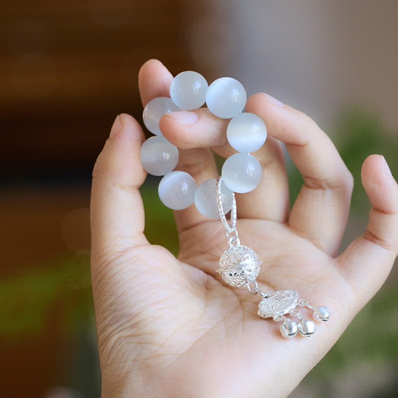 White Cat's Eye Bell Ruyi Luck Tactile Meditation Beads Decorations