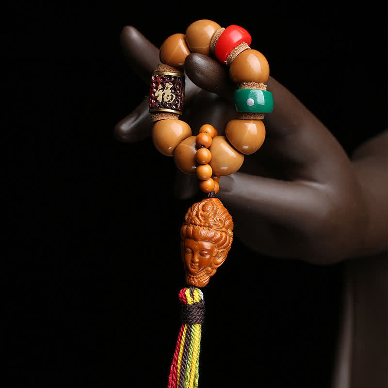 Bodhi Seed Avalokiteshvara Fu Character Peace Tibetan Colorful Tassel Tactile Meditation Beads Decorations