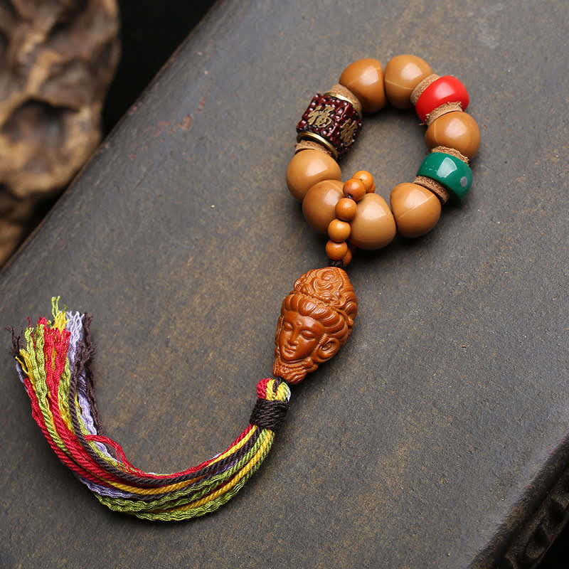 Bodhi Seed Avalokiteshvara Fu Character Peace Tibetan Colorful Tassel Tactile Meditation Beads Decorations