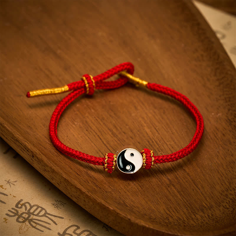 Hand-Woven Yin Yang Red String Lucky Adjustable Braided Cord Bracelet