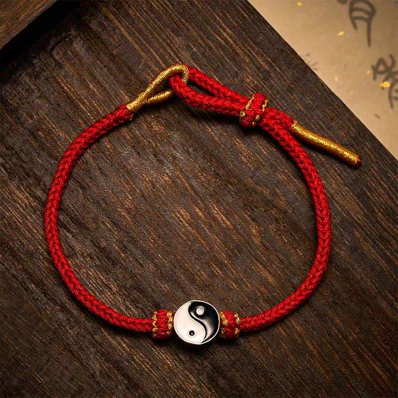 Hand-Woven Yin Yang Red String Lucky Adjustable Braided Cord Bracelet