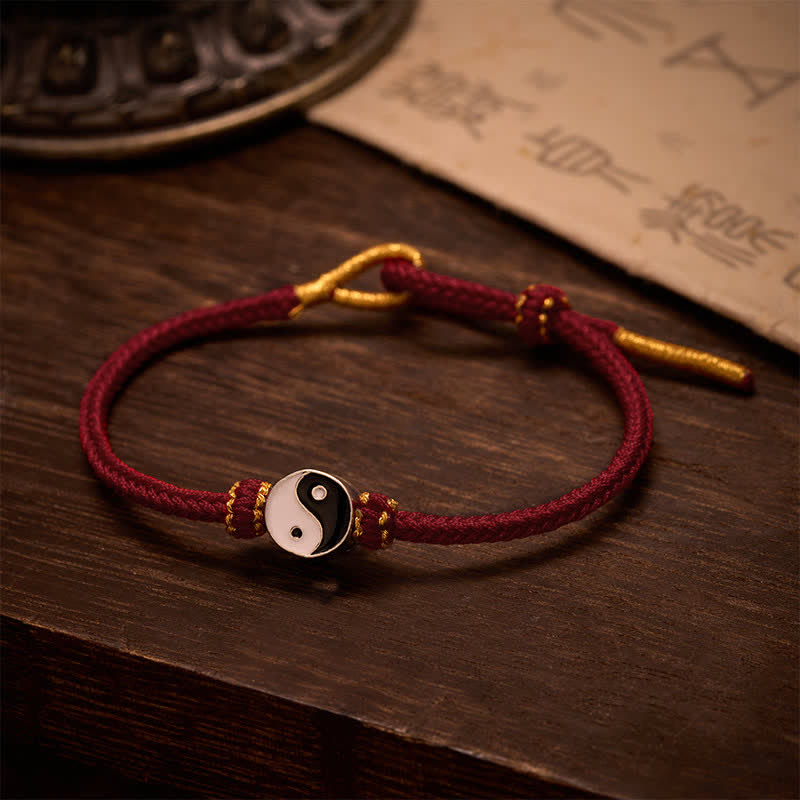 Hand-Woven Yin Yang Red String Lucky Adjustable Braided Cord Bracelet