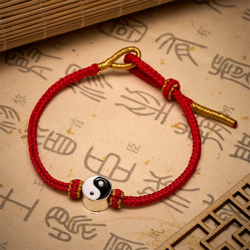 Hand-Woven Yin Yang Red String Lucky Adjustable Braided Cord Bracelet