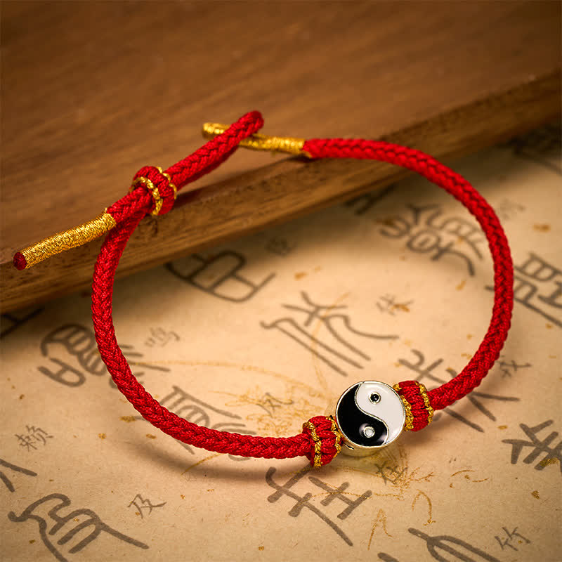 Hand-Woven Yin Yang Red String Lucky Adjustable Braided Cord Bracelet