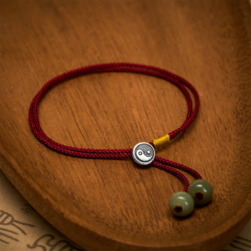 925 Sterling Silver Handmade Round Yin Yang Protection Vintage Braided Red String Bracelet