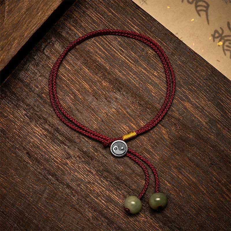 925 Sterling Silver Handmade Round Yin Yang Protection Vintage Braided Red String Bracelet