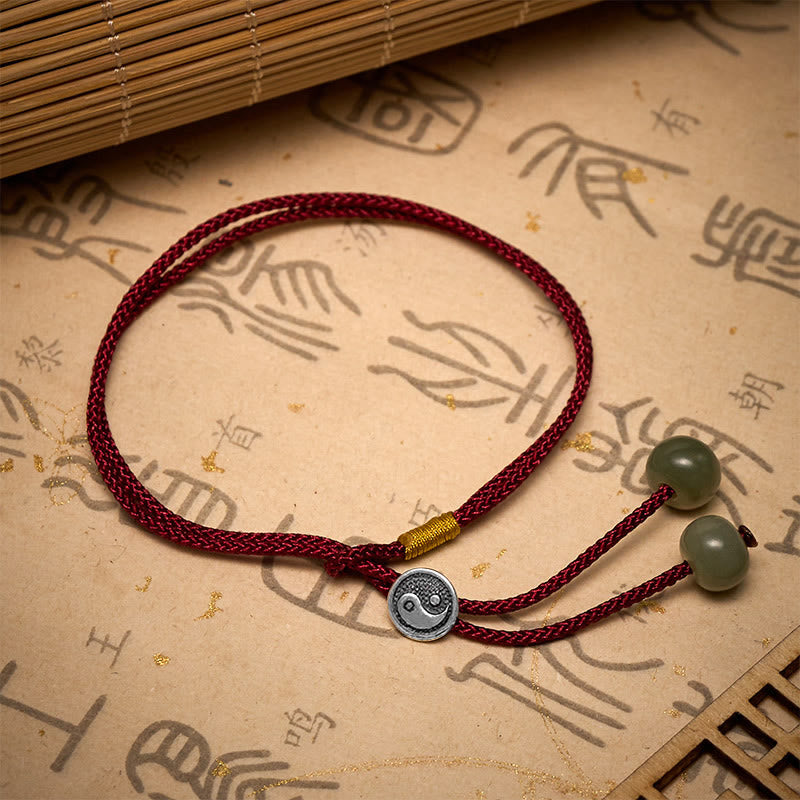925 Sterling Silver Handmade Round Yin Yang Protection Vintage Braided Red String Bracelet