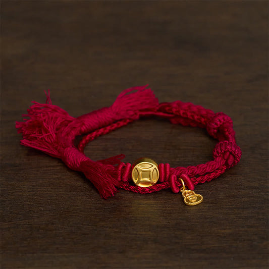 Alloy Chinese Coin Gourd Pendant Wealth Double-Strand Red String Bracelet