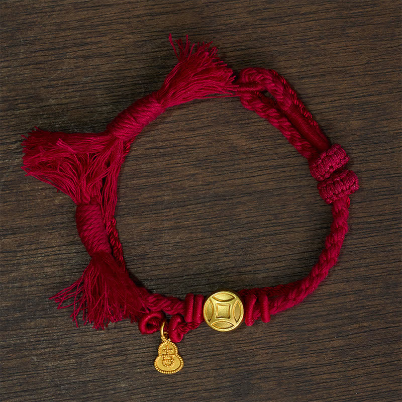Alloy Chinese Coin Gourd Pendant Wealth Double-Strand Red String Bracelet