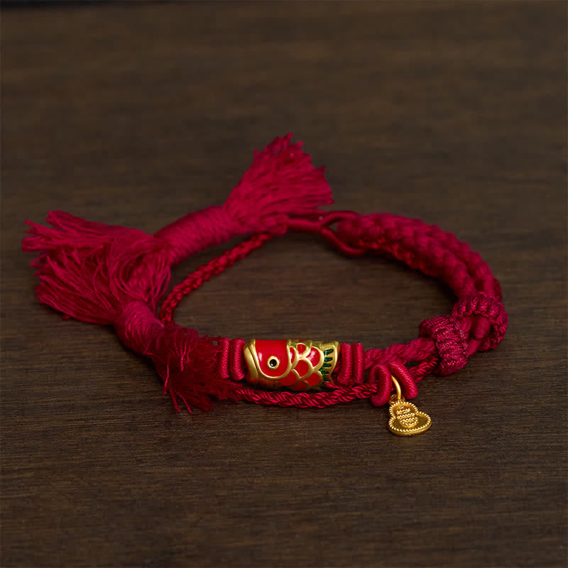 Alloy Koi Fish Gourd Pendant Success Retro Double-Strand String Bracelet