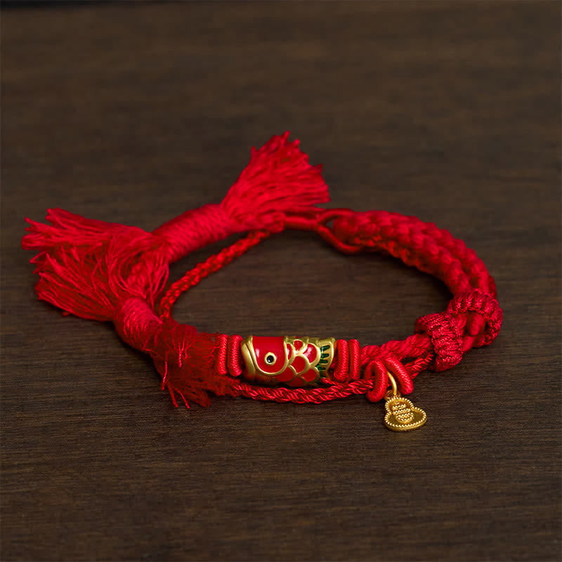 Alloy Koi Fish Gourd Pendant Success Retro Double-Strand String Bracelet
