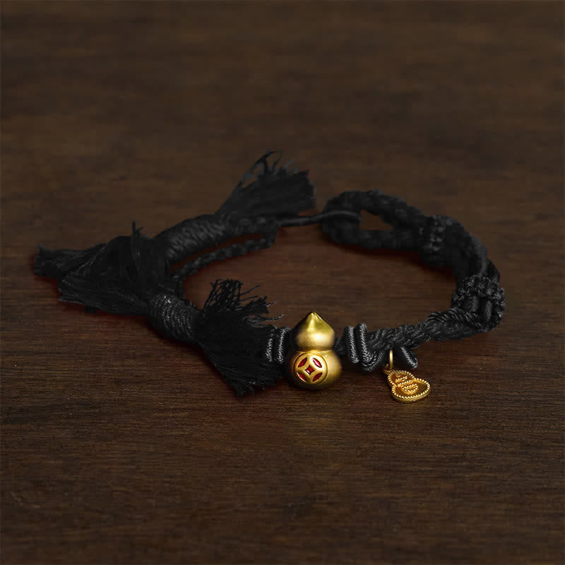 Alloy Gourd Shaped Chinese Coin Gourd Pendant Wealth Double-Strand Red String Bracelet