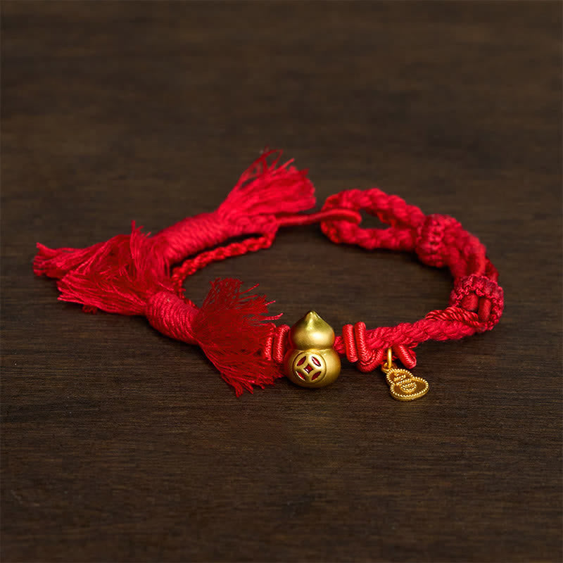 Alloy Gourd Shaped Chinese Coin Gourd Pendant Wealth Double-Strand Red String Bracelet