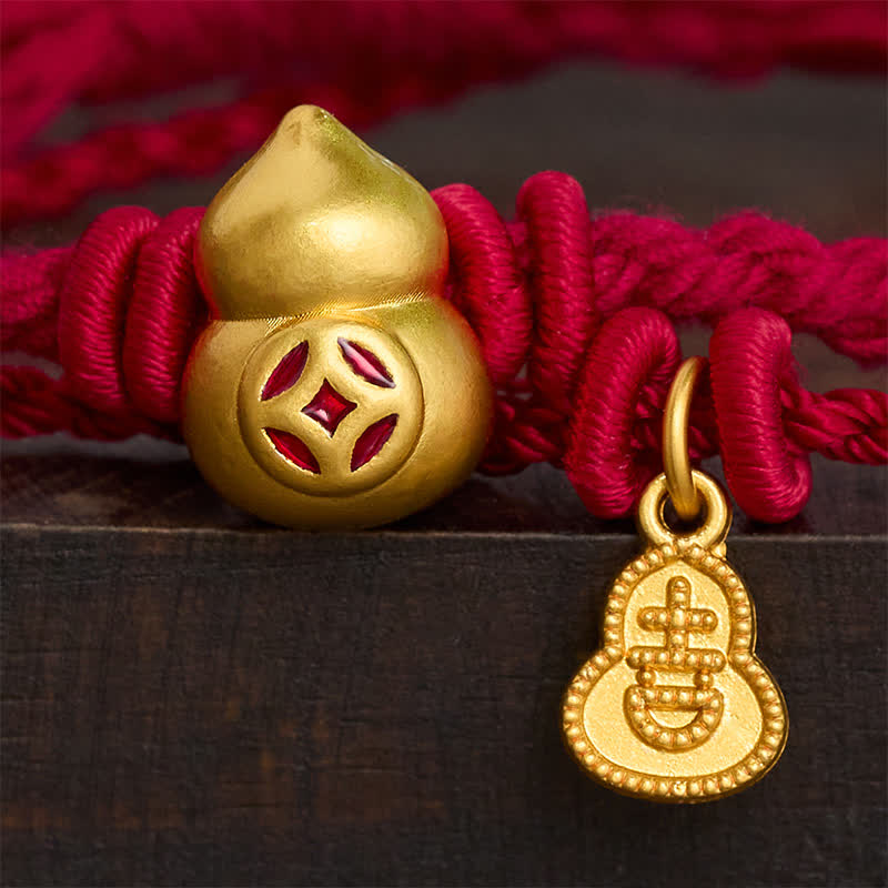 Alloy Gourd Shaped Chinese Coin Gourd Pendant Wealth Double-Strand Red String Bracelet