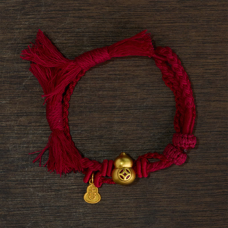 Alloy Gourd Shaped Chinese Coin Gourd Pendant Wealth Double-Strand Red String Bracelet