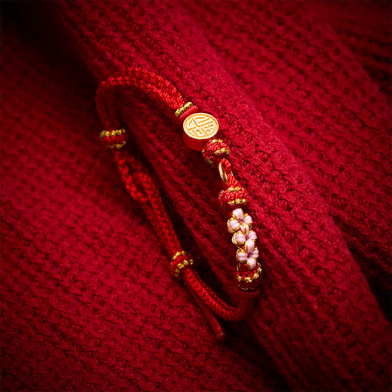 Fu Character Copper Coins Red String Blessing Bracelet