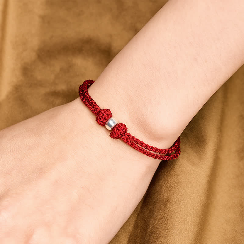 925 Sterling Silver Bead Red String Blessing Braided Bracelet
