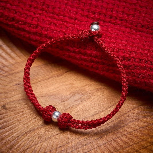925 Sterling Silver Bead Red String Blessing Braided Bracelet