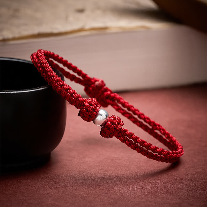 925 Sterling Silver Bead Red String Blessing Braided Bracelet