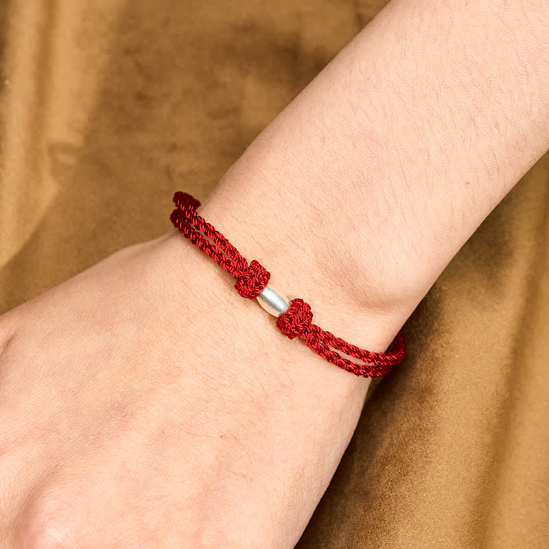 925 Sterling Silver Olive-Shaped Bead Red String Blessing Bracelet