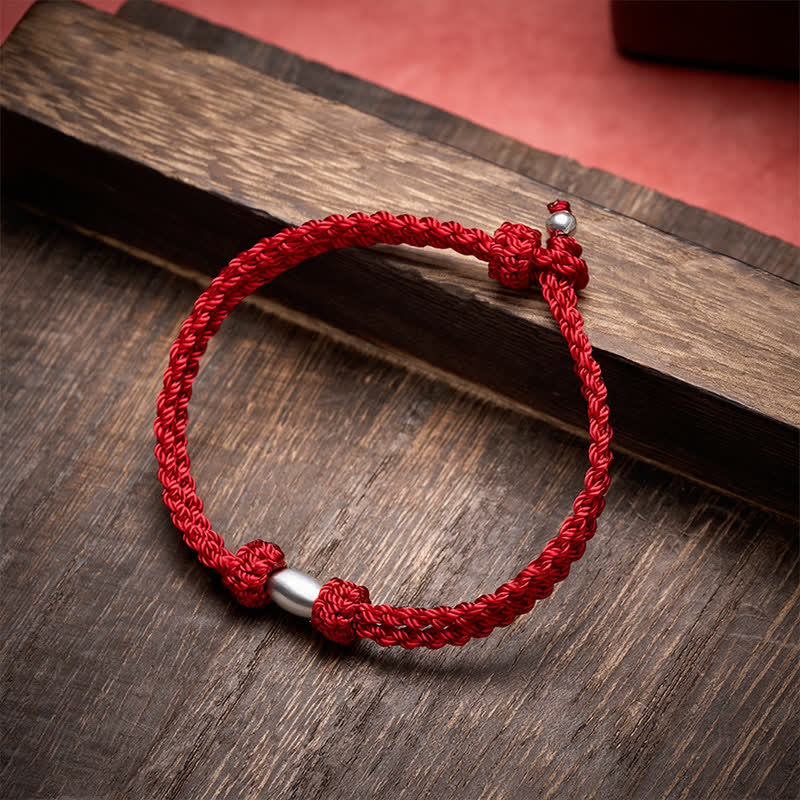 925 Sterling Silver Olive-Shaped Bead Red String Blessing Bracelet