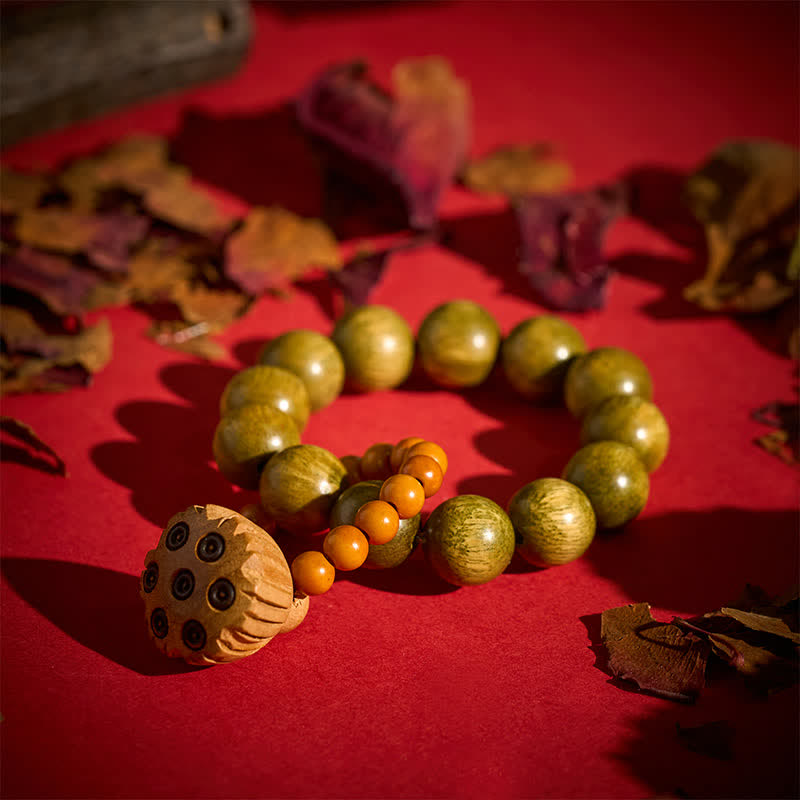 Green Sandalwood Lotus Pod Hand-Polished Tactile Meditation Beads Decorations
