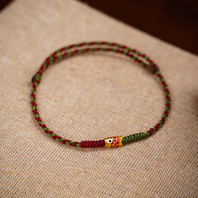 999 Gold Braided Colorful Red Green String Koi Fish Luck Bracelet Anklet