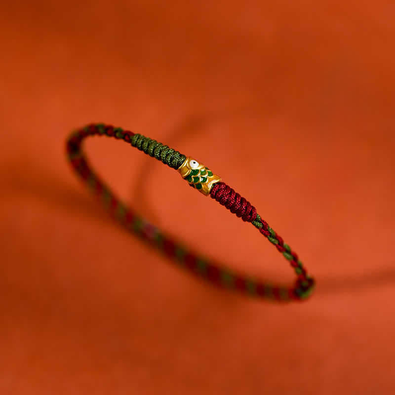 999 Gold Braided Colorful Red Green String Koi Fish Luck Bracelet Anklet